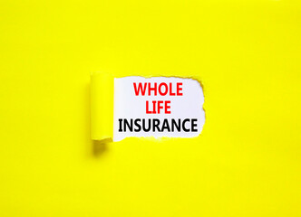 Whole life insurance symbol. Concept words Whole life insurance on beautiful white paper. Beautiful yellow table yellow background. Business whole life insurance concept. Copy space.