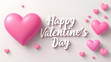 Happy Valentine's Day text with pink heart space and 3d rendering, The Valentines Love concept.
