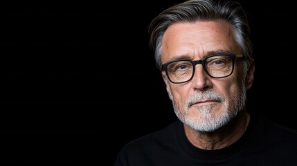 Fototapeta premium A man with glasses and a white beard wearing a black shirt