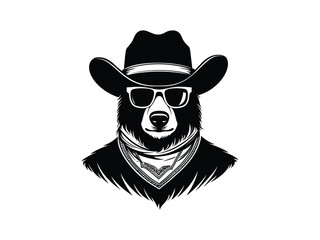 Stylish Cowboy Bear Silhouette with Sunglasses | Animal Vector Art