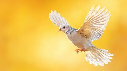 Fototapeta premium A white bird flying through the air with its wings spread