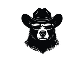 Stylish Cowboy Bear Silhouette with Sunglasses | Animal Vector Art