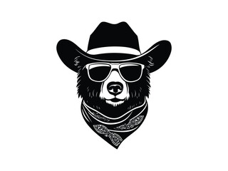 Stylish Cowboy Bear Silhouette with Sunglasses | Animal Vector Art