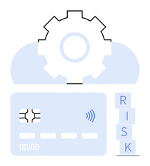 Fototapeta premium Gear representing system automation, credit card with contactless icon depicting transactions, and RISK blocks emphasizing financial security concerns. Ideal for finance, risk management, automation