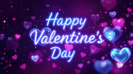 Happy Valentine's Day text with blue heart space and 3d rendering, The Valentines Love concept.