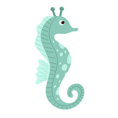 Fototapeta premium Cute seahorse for children background. Under the sea, water animal character, ocean fauna. Flat vector design. 
