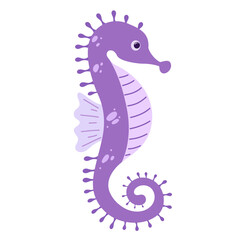 Cute seahorse for children background. Under the sea, water animal character, ocean fauna. Flat vector design.	