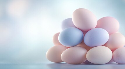 A pile of pink and blue eggs sitting on top of each other