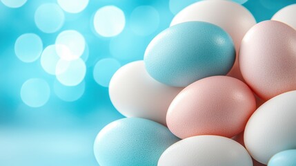 A group of white and pink eggs on a blue background