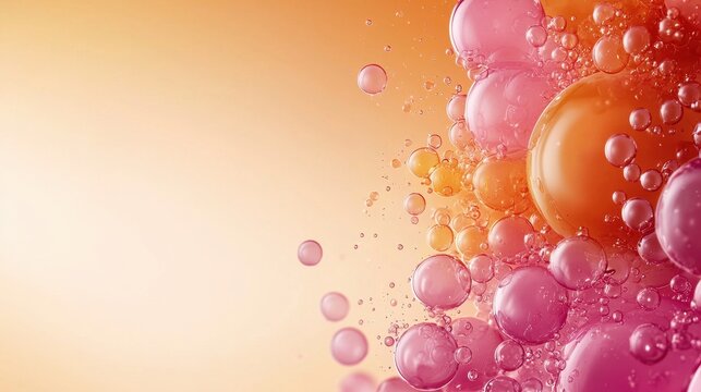 A bunch of pink and orange bubbles floating in the air