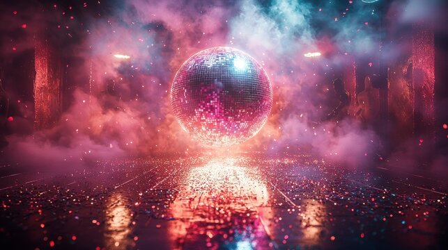 Cosmic Orb: A mesmerizing digital art piece depicting a vibrant, glowing orb suspended in a surreal, smoky landscape. The scene is awash in neon pink and blue hues.