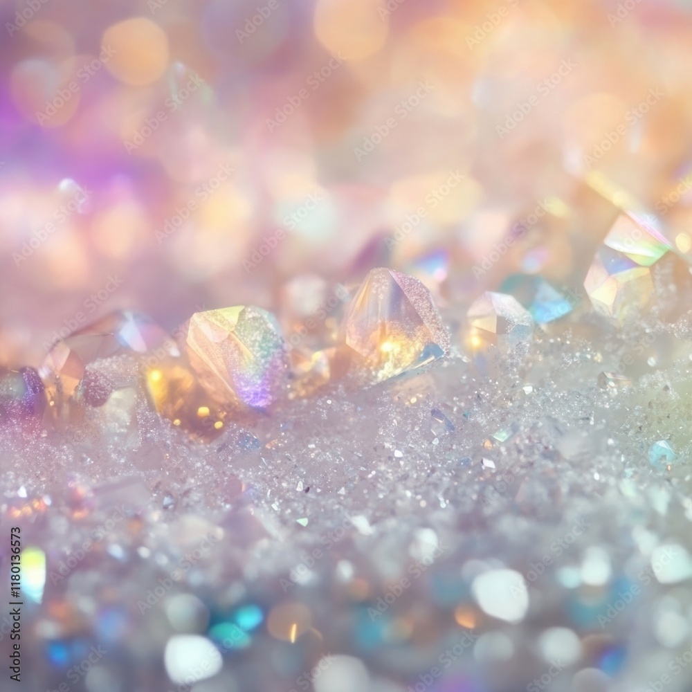 Poster close-up shot of sparkling crystals arranged on a table, ideal for decorative or scientific use