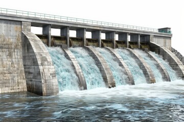 Serene hydroelectric dam in greenish hues with subtle textures