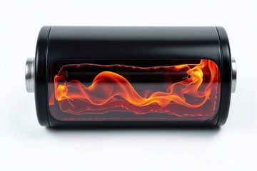 Close-up of a thermal battery with dynamic flames inside, symbolizing energy.