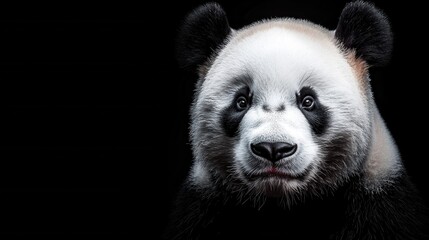Obraz premium A close up of a panda bear's face on a black background