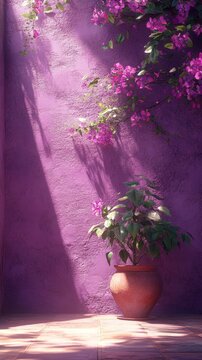 A purple studio backdrop with tree shadows, offering a vibrant and artistic setting for product presentations or creative photography.