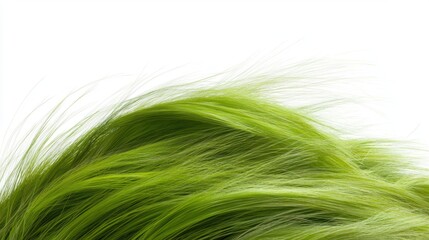 A close up of a pile of green grass on a white background