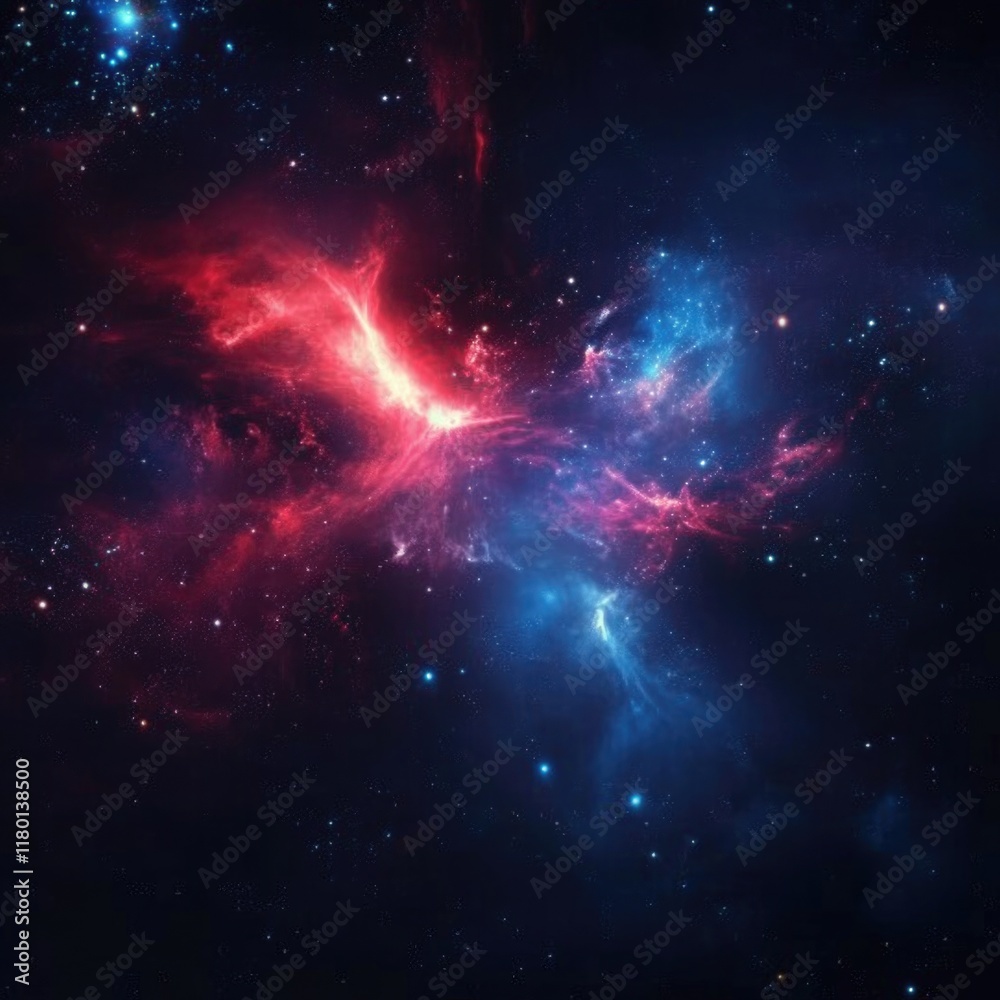 Poster a colorful nebula with stars shining in the background, ideal for use in space-themed illustrations 