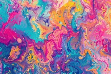 Vibrant fluid acrylic painting with marbling texture.