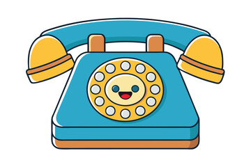 colorful retro telephone illustration with detailed rotary dial, bright blue and orange hues, perfect for technology themed graphics