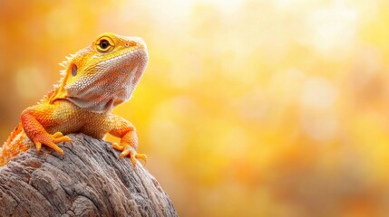 A bearded dragon sitting on top of a tree stump