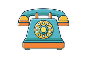 retro style telephone illustration with rotary dial and vibrant blue yellow orange theme, suitable for communication graphic designs