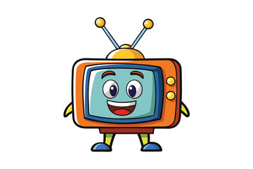 fun cartoon television mascot with smiling face, bright colors, and classic antenna design ideal for media, technology, or kids themes