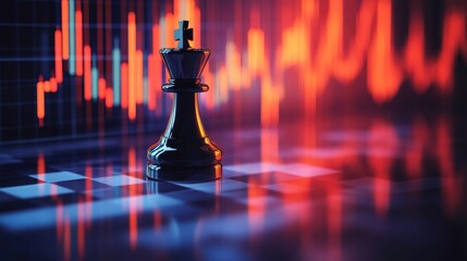 Chess Piece Over Market Charts in Motion
