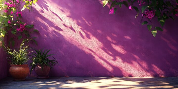 A purple studio backdrop with tree shadows, offering a vibrant and artistic setting for product presentations or creative photography.