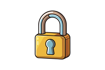 vibrant cartoon padlock illustration with shiny golden lock, blue shackle, and keyhole, representing safety and privacy on white background