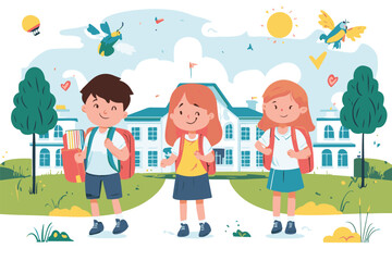 Fototapeta premium Back-to-School Adventures: Illustrated School Bus Stories Kids and Their School Bus Journeys .