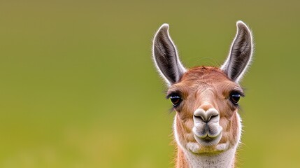 Obraz premium A close up of a llama's face with a green background