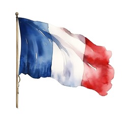 French flag waving proudly on bastille day, watercolor painting