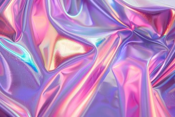 Fototapeta premium Ethereal holographic metallic foil background with abstract modern curves