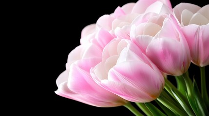 Fototapeta premium A bunch of pink tulips on a black background
