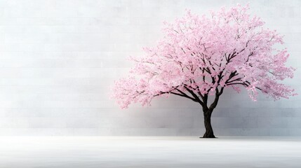 Obraz premium A tree with pink flowers in front of a white wall