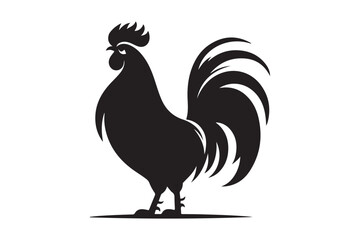 Rooster icon silhouette with white background.