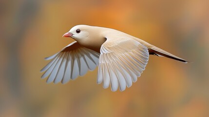 Obraz premium A white bird flying through the air with its wings spread