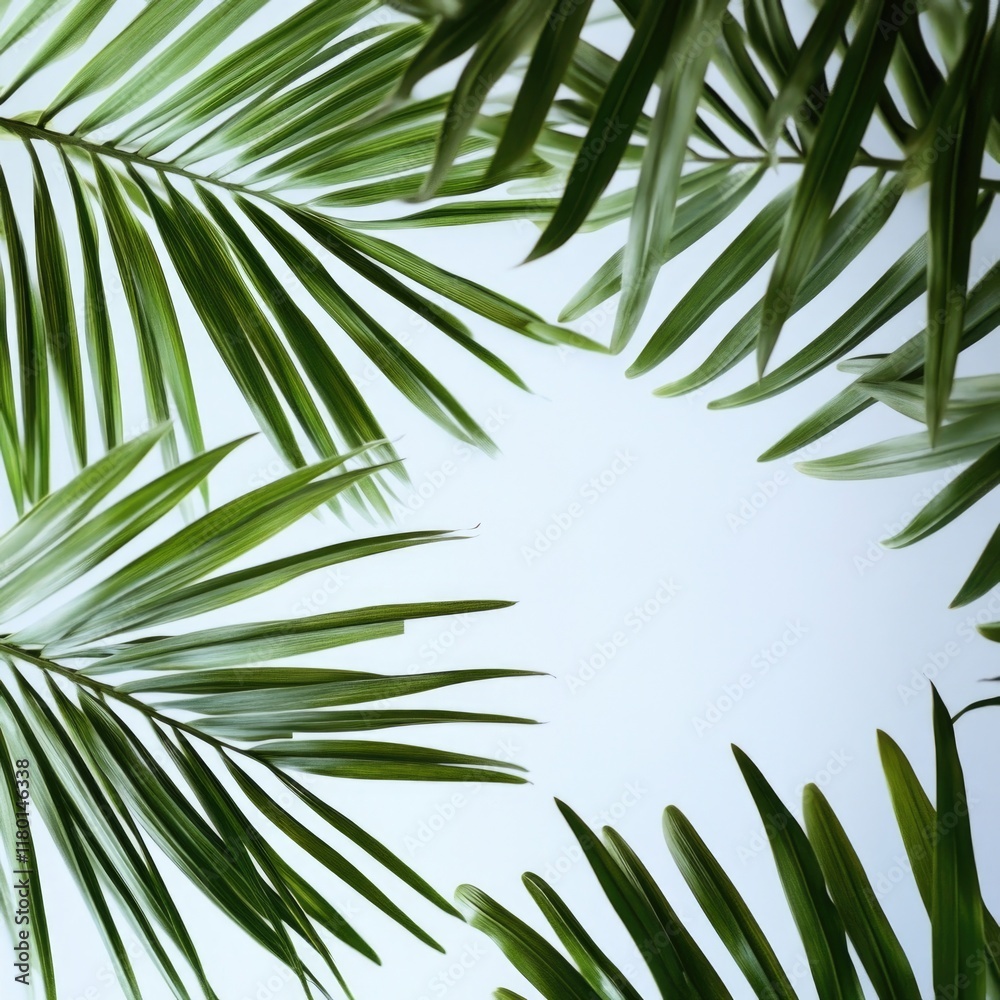 Poster a detailed view of a palm leaf on a plain white surface