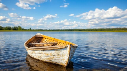 Obraz premium A small boat floating on top of a body of water