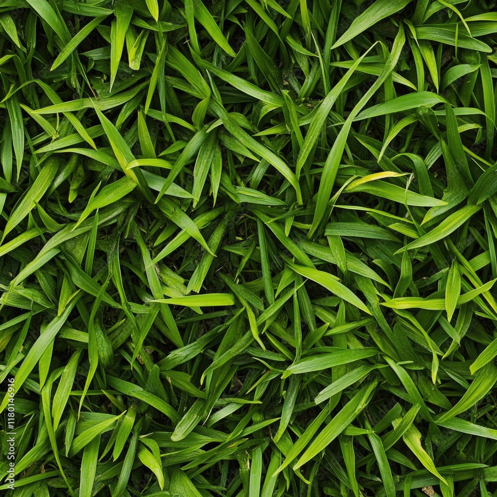 Poster a close-up shot of lush green grass with tiny details visible, ideal for using in environmental or n