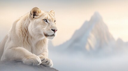 A white lion laying on top of a rock