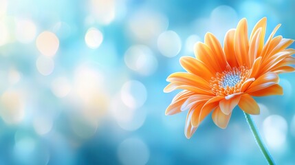Fototapeta premium A single orange flower on a blue background