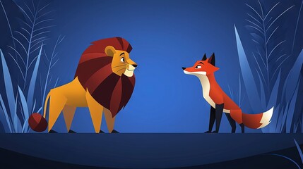   A pair of lions standing amidst tall grass on a green field