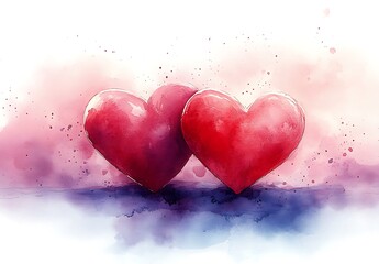 Obraz premium Two Red Hearts on a White Background