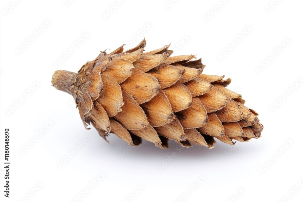 Poster Close-up of a pine cone on a white surface, great for textures and patterns