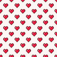 Pixel hearts seamless pattern background