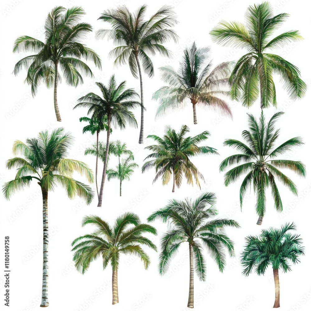 Poster a collection of palm trees against a clean and neutral white background