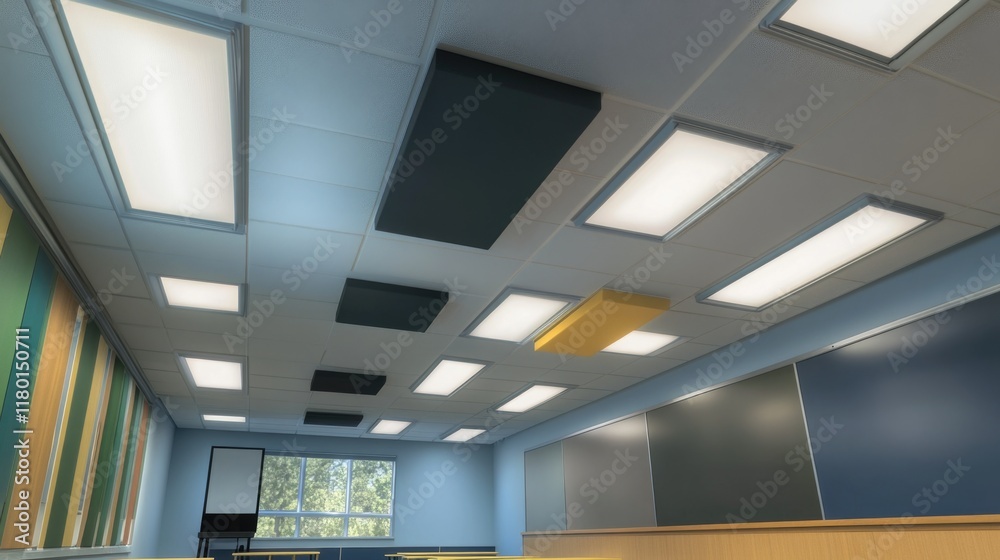 Poster A typical school or university classroom with a projector screen and rows of desks
