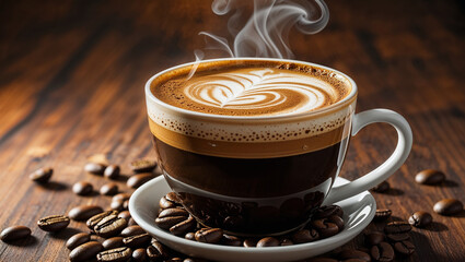 Cup of coffee with Beans